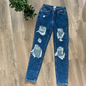 BDG (from Urban Outfitters) Mid-Blue "Mom High-Rise" Distressed Jeans